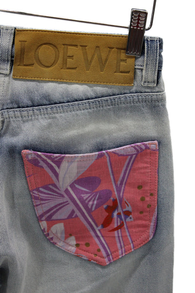 Loewe Unisex Adults Straight Floral High Waist Cotton Jeans Blue Size 32