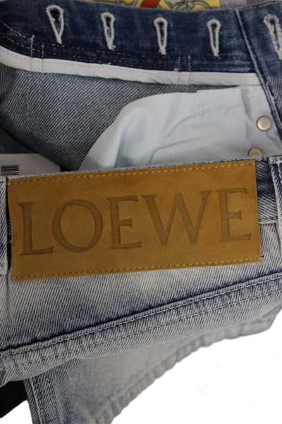 Loewe Unisex Adults Straight Floral High Waist Cotton Jeans Blue Size 32