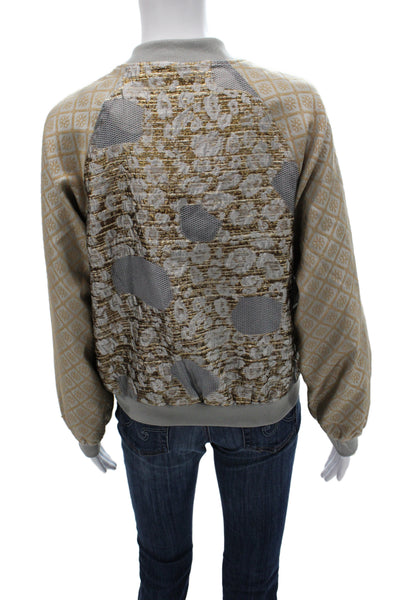 Summum Women Bomber Jacket Beige Argyle Zip Long Sleeve Size 34
