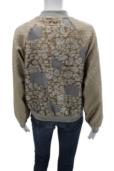 Summum Womens Gold Metallic Geometric Bomber Jacket Zip Long Sleeve Size XS