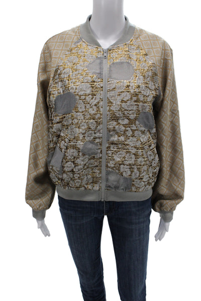 Summum Women Bomber Jacket Gold Metallic Zip Long Sleeve Size XS