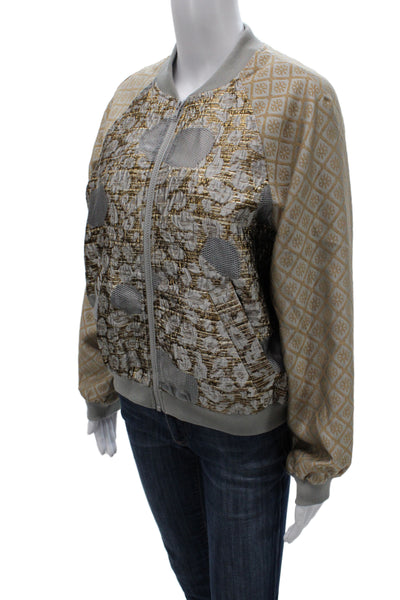 Summum Women Bomber Jacket Gold Metallic Zip Long Sleeve Size XS
