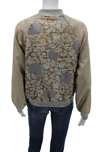 Summum Women Bomber Jacket Gold Metallic Zip Long Sleeve Size XS