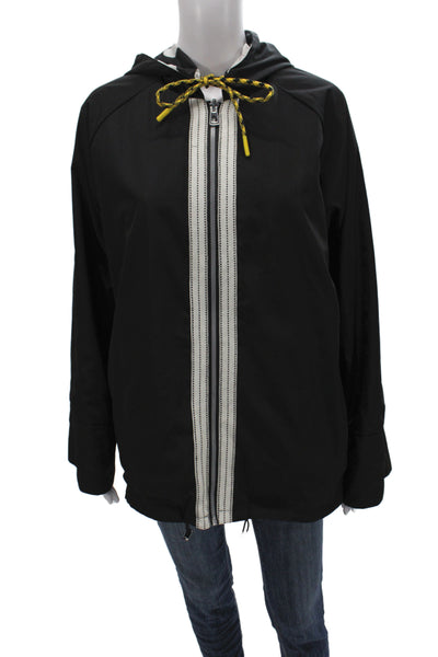 Renuar Women Windbreaker Black Geometric Zip Long Sleeve Polyester Size 2XL
