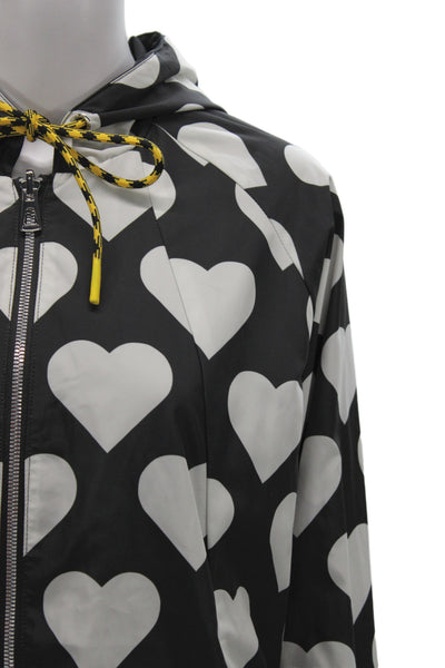 Renuar Womens Black Geometric Hearts Rain Coat Zip Long Sleeve Size M