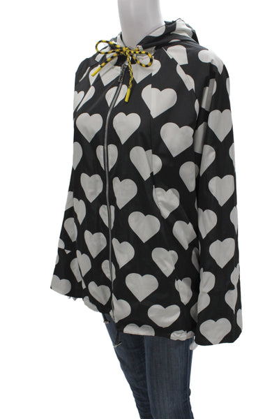 Renuar Womens Black Geometric Hearts Rain Coat Zip Long Sleeve Size M