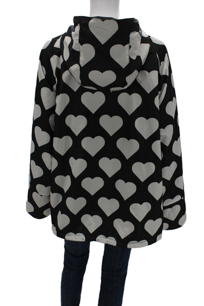 Renuar Womens Black Geometric Hearts Rain Coat Zip Long Sleeve Size M