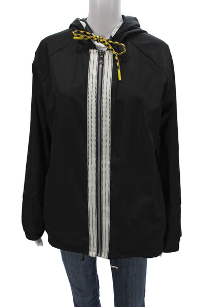 Renuar Womens Black Geometric Hearts Rain Coat Zip Long Sleeve Size M