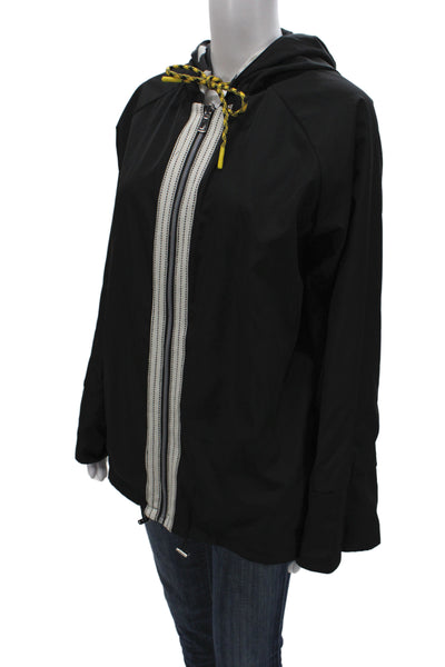 Renuar Womens Black Geometric Hearts Rain Coat Zip Long Sleeve Size M