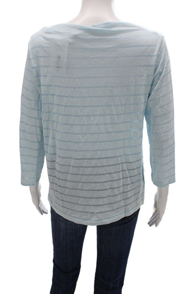 Flat Iron Workshop Women Basic Striped Boat Neck 3/4 Sleeve T-Shirt Blue Size M