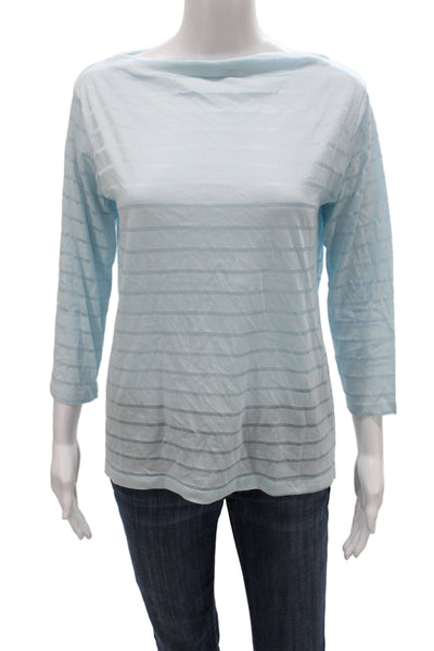 Flat Iron Workshop Women Basic Striped Boat Neck 3/4 Sleeve T-Shirt Blue Size S