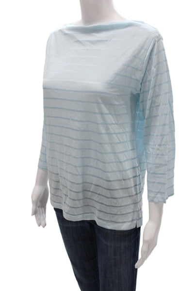 Flat Iron Workshop Women Basic Striped Boat Neck 3/4 Sleeve T-Shirt Blue Size S