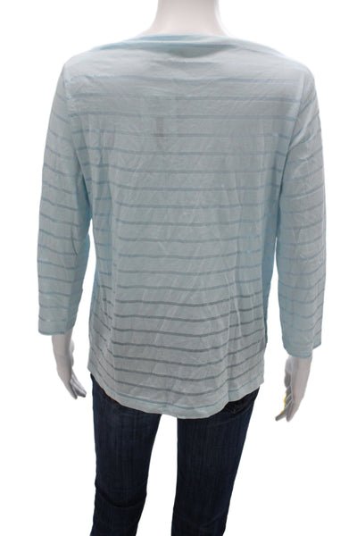 Flat Iron Workshop Women Basic Striped Boat Neck 3/4 Sleeve T-Shirt Blue Size S