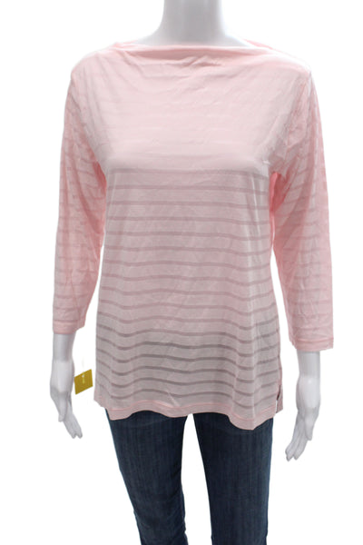 Flat Iron Workshop Womens Pink Striped Boatneck 3/4 Sleeve T-Shirt Size L