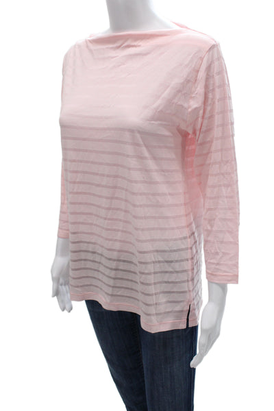 Flat Iron Workshop Womens Pink Striped Boatneck 3/4 Sleeve T-Shirt Size L