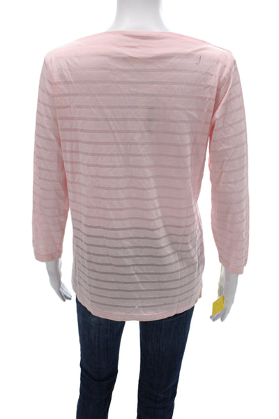 Flat Iron Workshop Womens Pink Striped Boatneck 3/4 Sleeve T-Shirt Size L