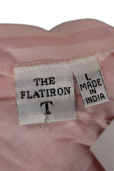 Flat Iron Workshop Womens Pink Striped Boatneck 3/4 Sleeve T-Shirt Size L
