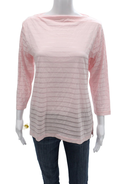 Flat Iron Workshop Womens Pink Striped Boatneck 3/4 Sleeve T-Shirt Size S