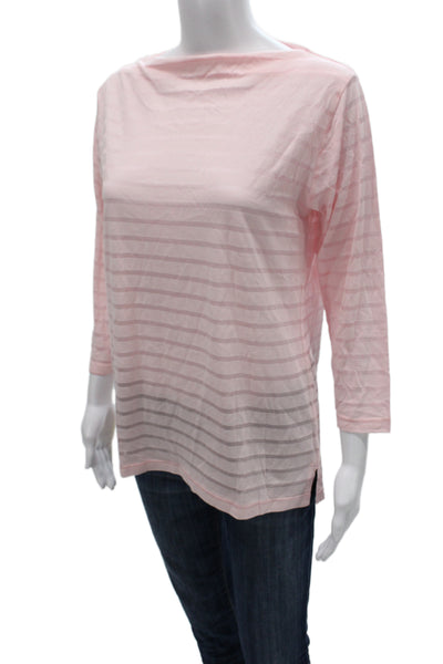 Flat Iron Workshop Womens Pink Striped Boatneck 3/4 Sleeve T-Shirt Size S