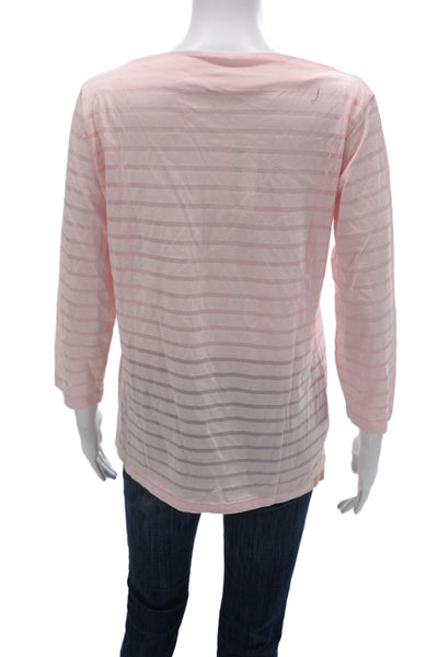 Flat Iron Workshop Womens Pink Striped Boatneck 3/4 Sleeve T-Shirt Size S
