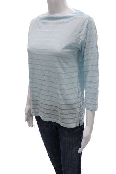 Flat Iron Workshop Womens Blue Striped Boat Neck 3/4 Sleeve T-Shirt Size L