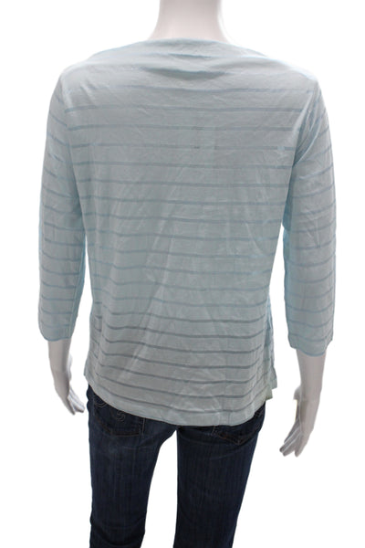 Flat Iron Workshop Womens Blue Striped Boat Neck 3/4 Sleeve T-Shirt Size L