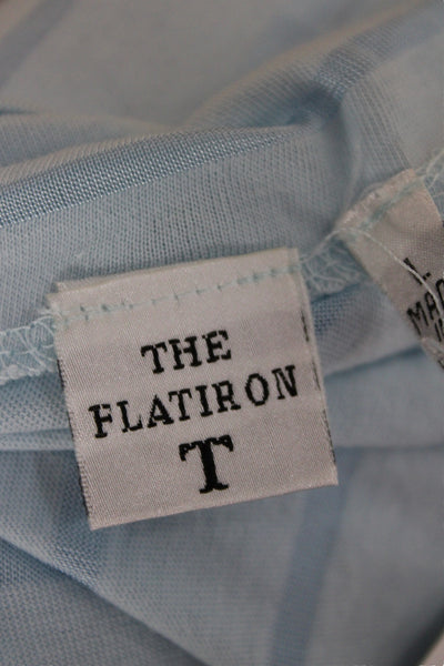 Flat Iron Workshop Womens Blue Striped Boat Neck 3/4 Sleeve T-Shirt Size L