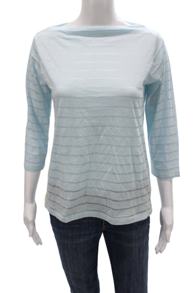 Flat Iron Workshop Women Blue T-Shirt Boat Neck 3/4 Sleeve Striped Size XS