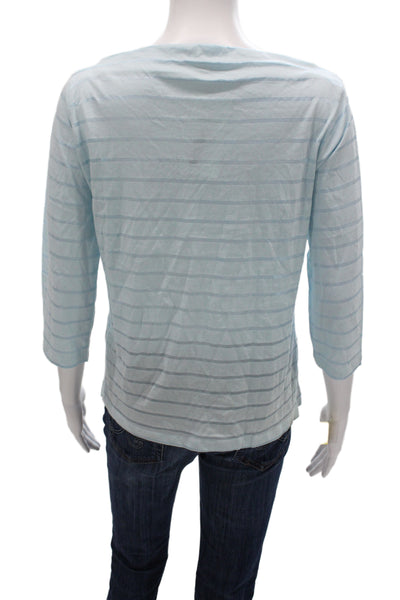 Flat Iron Workshop Women Blue T-Shirt Boat Neck 3/4 Sleeve Striped Size XS