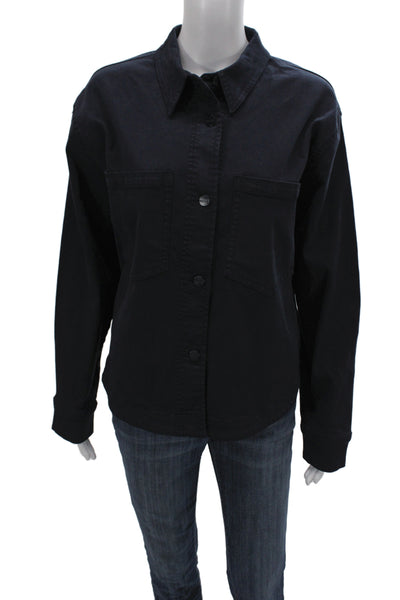 Renuar Women Basic Jacket Black Collared Button 52% Cotton Long Sleeve Size L