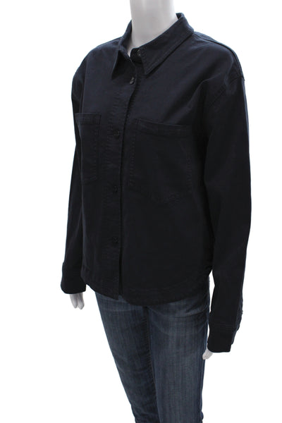 Renuar Women Basic Jacket Black Collared Button 52% Cotton Long Sleeve Size L