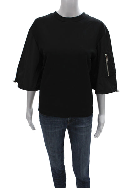 Meimeij Women Basic Black Viscose Crew Neck 3/4 Sleeve Military T-Shirt Size 38