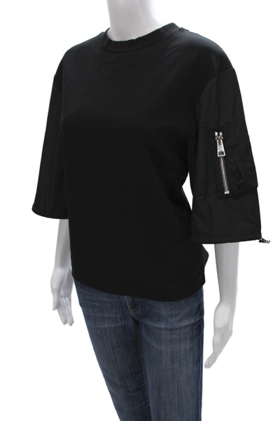 Meimeij Women Basic Black Viscose Crew Neck 3/4 Sleeve Military T-Shirt Size 38