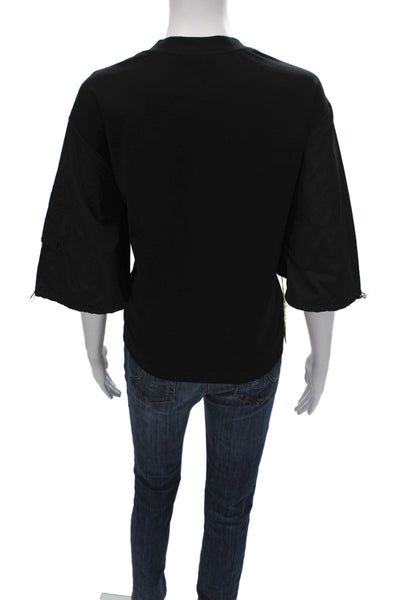 Meimeij Women Basic Black Viscose Crew Neck 3/4 Sleeve Military T-Shirt Size 38