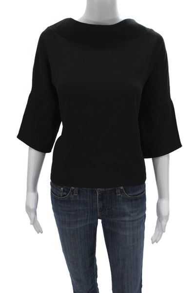 Suzy D Women Basic Black Boat Neck 3/4 Sleeve Polyester Blouse Size S