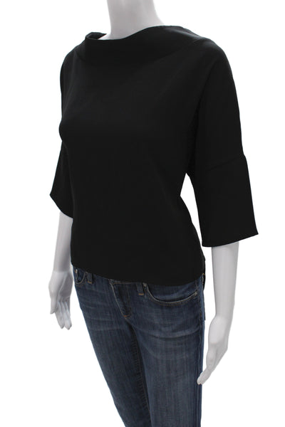 Suzy D Women Basic Black Boat Neck 3/4 Sleeve Polyester Blouse Size S