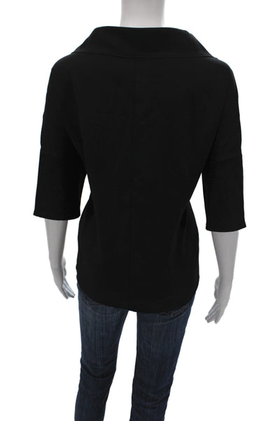 Suzy D Women Basic Black Boat Neck 3/4 Sleeve Polyester Blouse Size S