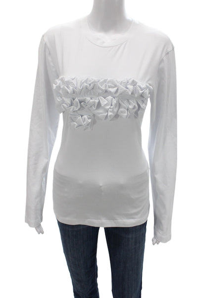 Meimeij Women Jersey T-Shirt White Crew Neck Long Sleeve Cotton Size L