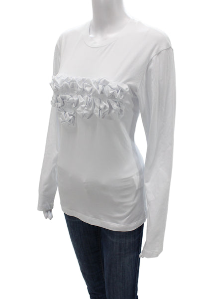 Meimeij Women Jersey T-Shirt White Crew Neck Long Sleeve Cotton Size L