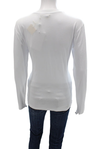 Meimeij Women Jersey T-Shirt White Crew Neck Long Sleeve Cotton Size L