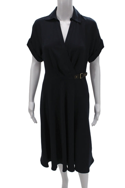 Lauren by Ralph Lauren Womens Wrap Dress Black Short Sleeve Collared Size 2