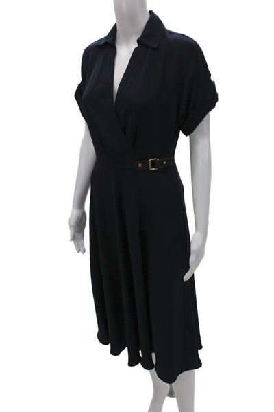 Lauren by Ralph Lauren Womens Wrap Dress Black Short Sleeve Collared Size 2