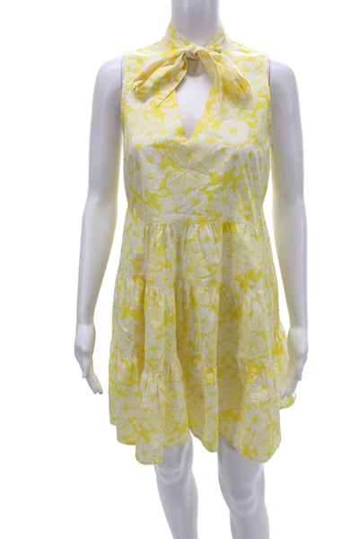 Lisa Marie Fernandez Womens Yellow Floral V-Neck Mini Dress Sleeveless Size S
