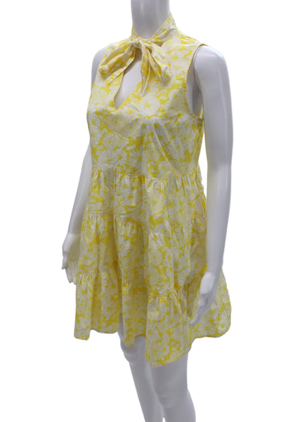 Lisa Marie Fernandez Womens Yellow Floral V-Neck Mini Dress Sleeveless Size S