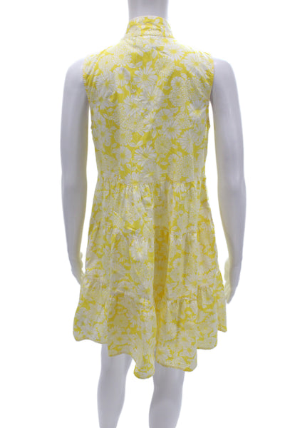 Lisa Marie Fernandez Womens Yellow Floral V-Neck Mini Dress Sleeveless Size S