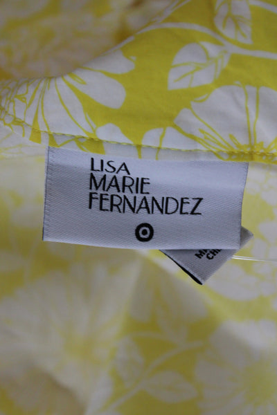 Lisa Marie Fernandez Womens Yellow Floral V-Neck Mini Dress Sleeveless Size S
