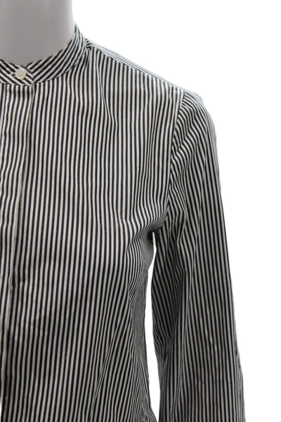 J Crew Womens Striped High Neck Long Sleeve Blouse Black 97% Cotton Size 2