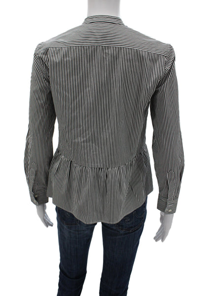 J Crew Womens Striped High Neck Long Sleeve Blouse Black 97% Cotton Size 2