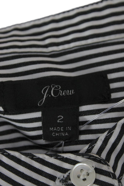 J Crew Womens Striped High Neck Long Sleeve Blouse Black 97% Cotton Size 2