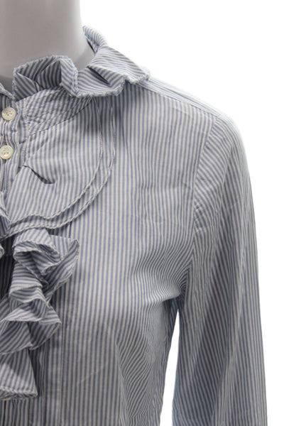 J Crew Women Blue Striped Cotton Collared Long Sleeve Basic Blouse Size S